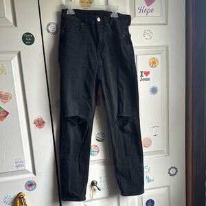 Black American Eagle Jeans Distressed Details